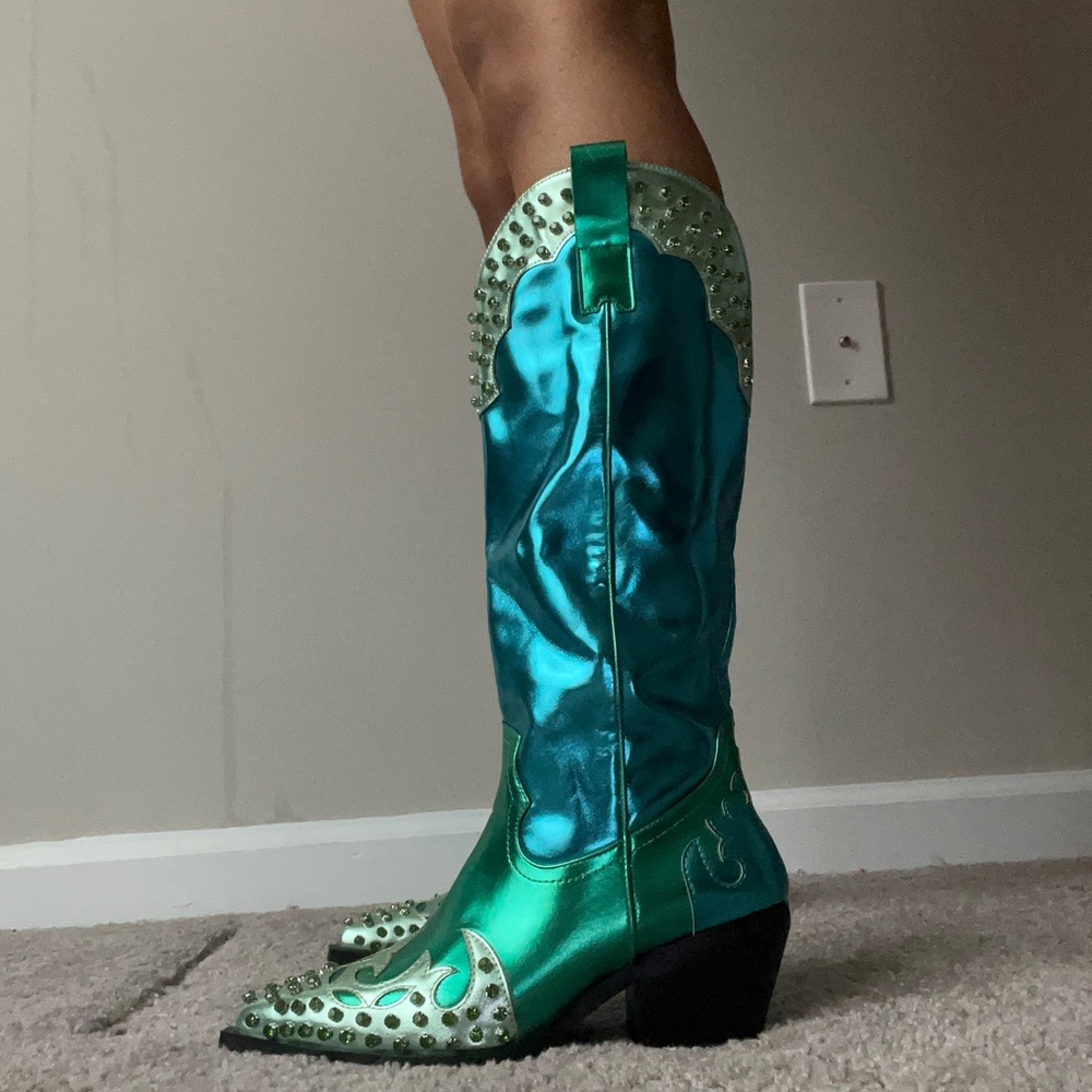 Dollskills metallic green and blue cowgirl boots